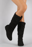 Suede Round Toe Slouchy Flat Boots