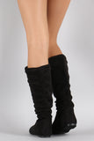 Suede Round Toe Slouchy Flat Boots