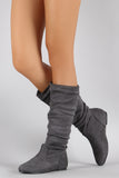 Suede Round Toe Slouchy Flat Boots