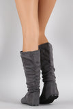 Suede Round Toe Slouchy Flat Boots