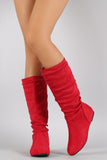 Suede Round Toe Slouchy Flat Boots