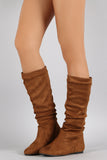 Suede Round Toe Slouchy Flat Boots