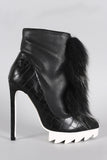 Privileged Crocodile Pointy Toe Faux Fur Stiletto Booties