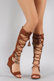 Qupid Suede Open Toe Gladiator Lace Up Wedge Sandal