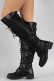 Dollhouse Round Toe Lace Up Combat Over-The-Knee Boots