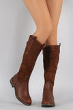 Suede Contrast Studded Riding Knee High Boots