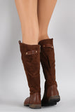 Suede Contrast Studded Riding Knee High Boots