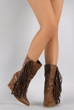 Python Fringe Pointy Toe Mid Calf Wedge Boots