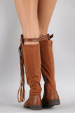 Lycra Buckle Tassel Round Toe Riding Knee High Boot