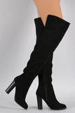 Qupid Suede Slit Chunky Heeled Over-The-Knee Boots