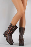 Buckled Zipper Trim Riding Mid Calf Boots