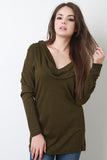 Cowl Hood Ribbed Long Sleeve Top