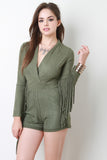 Fringe Sleeves Vegan Suede Romper