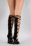 Shoe Republic LA Suede Corset Lace Up Open Toe Gladiator Heel