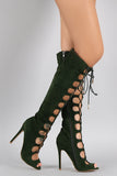 Shoe Republic LA Suede Corset Lace Up Stiletto Boots