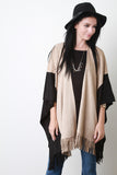 Two-Tone Faux Suede Fringe Cape