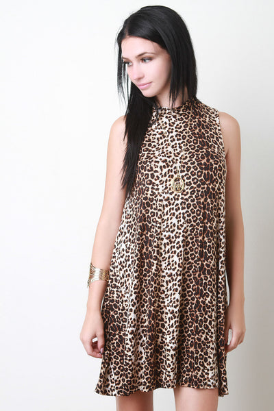 Leopard Mock Neck Sleeveless Dress