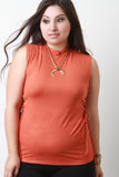 Suede Mock Neck Side Lace Up Sleeveless Top