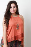 Suede Fringe Sleeveless Cami Crop Top