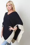 Two-Tone Thick Knit Poncho