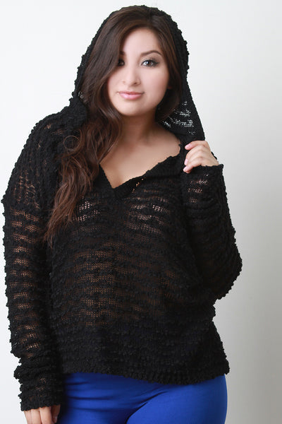 Loose Boucle Knit Hooded Sweater