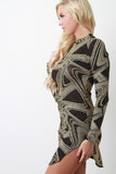 Glitter Wave Mock Neck Long Sleeve Dress