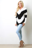 Tie Dye Chevron Long Sleeves Raw Hem Hooded High Low Top