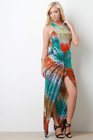 Tie Dye Goddess Knotted Racerback Maxi Dress