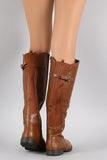 Bamboo Buckled Elastic Gore Riding Knee High Boots