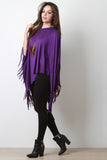 Jersey Knit Fringe Handkerchief Hem Poncho