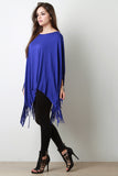 Jersey Knit Fringe Handkerchief Hem Poncho