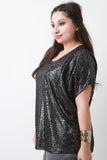 Metallic-Brushed Round Neck Dolman Sleeves Top