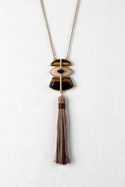 Multi-Colored Stone Tassel Necklace