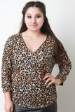 Leopard Print Zipper V-Neck Top