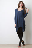 V-Neck Handkerchief Hem Long Sleeve Top