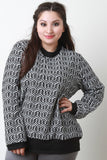 Geometric Pattern Textured Long Sleeves Sweater Top