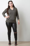 Metallic Knit V-Neck Long Sleeves Fitted Sweater Top