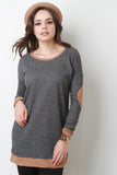 Suede Accent Long Sleeve Knit Top