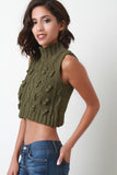 Cable Knit Turtleneck Sleeveless Crop Top