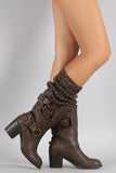 Wild Diva Lounge Sweater Shaft Buckled Knee High Boots