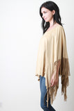 Vegan Suede Fringe Poncho