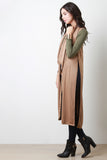 Suede Draped Slit Longline Vest