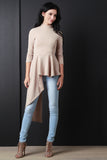 Crepe Mock Neck Asymmetrical Peplum Top