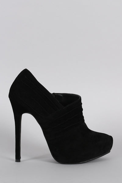 Liliana Suede Pleated Almond Toe Heeled Booties