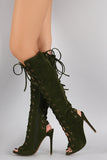 Shoe Republic LA Front-Back Corset Lace Up Knee High Heel