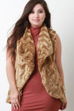 Striped Texture Faux Fur Vest