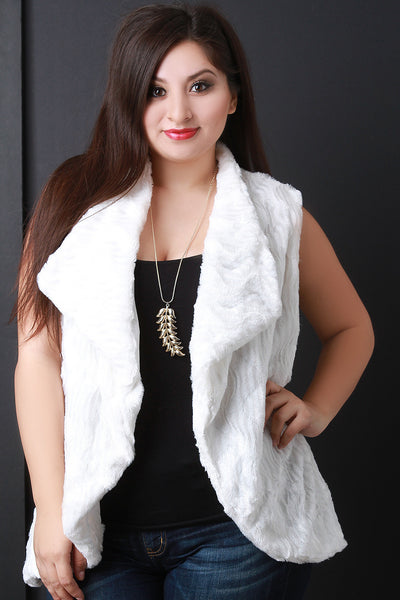 Striped Texture Faux Fur Vest