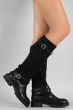 Sweater Shaft Buckled Riding Knee High Boots