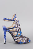 Qupid Snake Caged Peep Toe Stiletto Heel