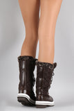 Quilted Faux Fur Cuff Lace Up Mid Calf Snow Boots